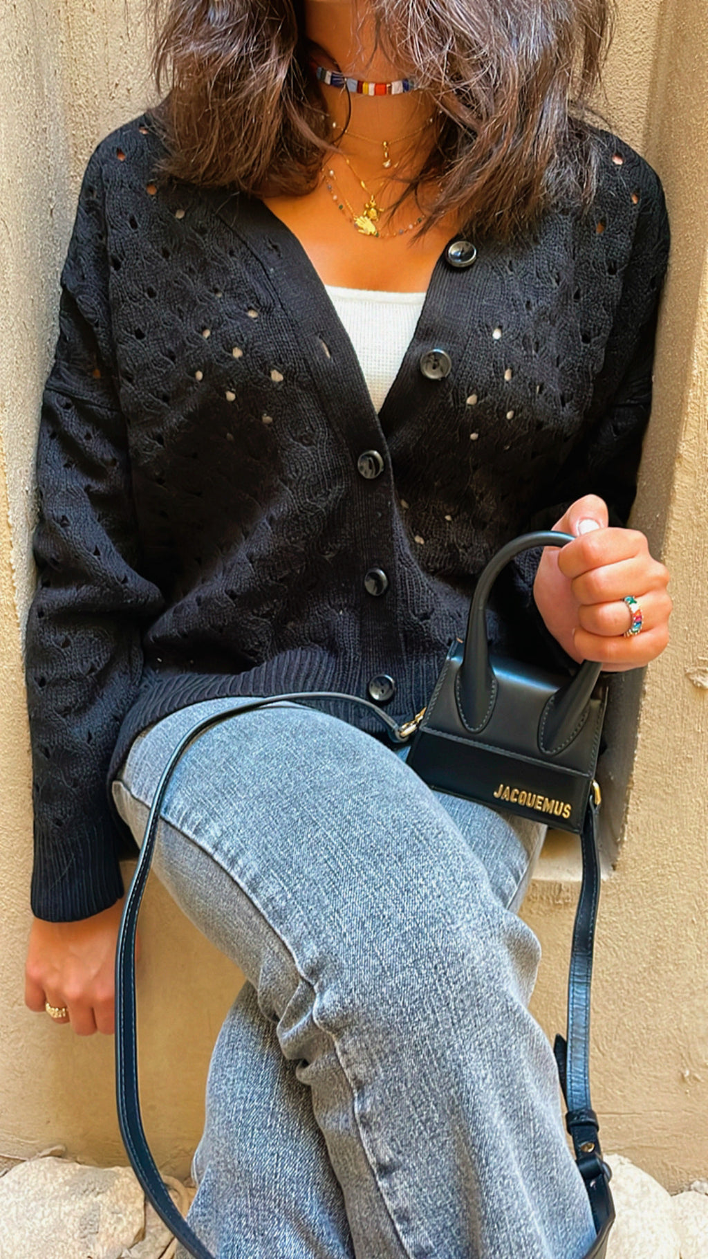 Black V Button Light Cardi