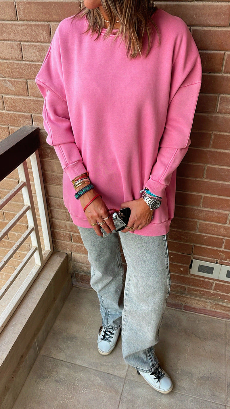 Pink Acid Wash Crew Neck