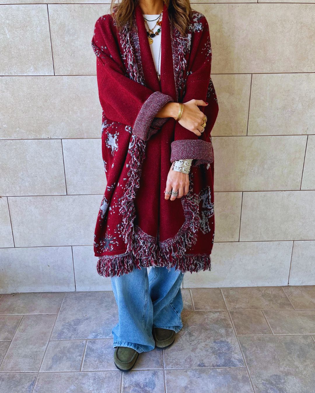 Burgundy Nordic Star Cardigan