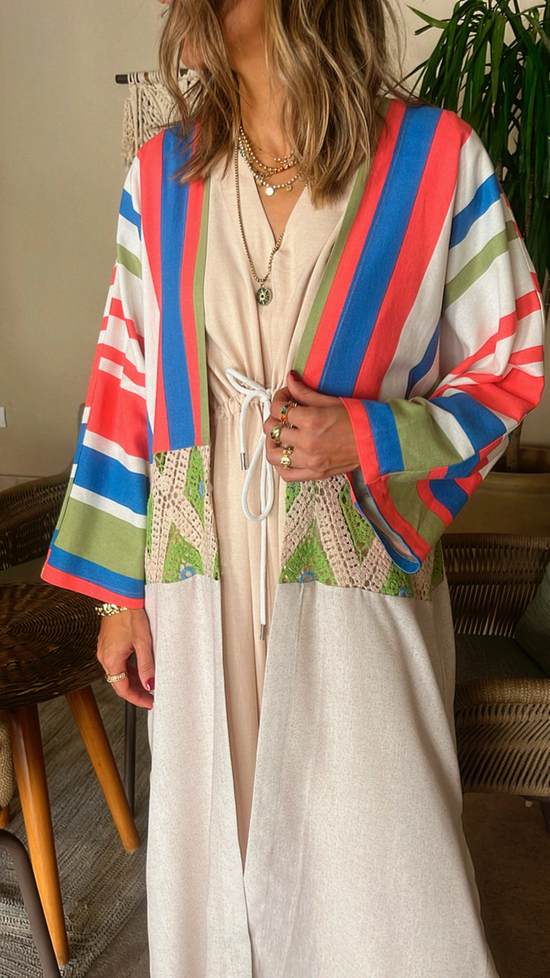 Warm Weather Detailed Linen Kimono