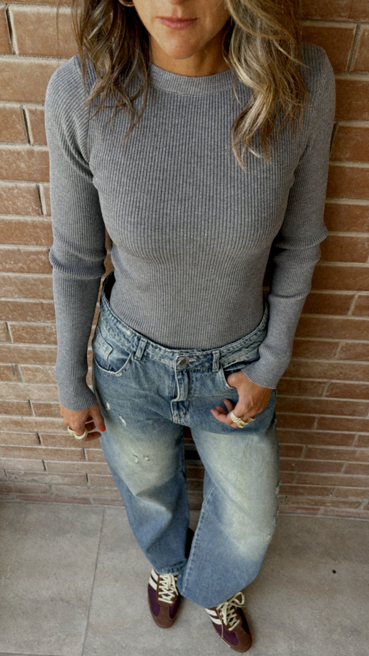 Grey Crewneck Contour Elevated Pullover