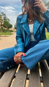 Blue She’s Edgy Metallic Leather Jacket