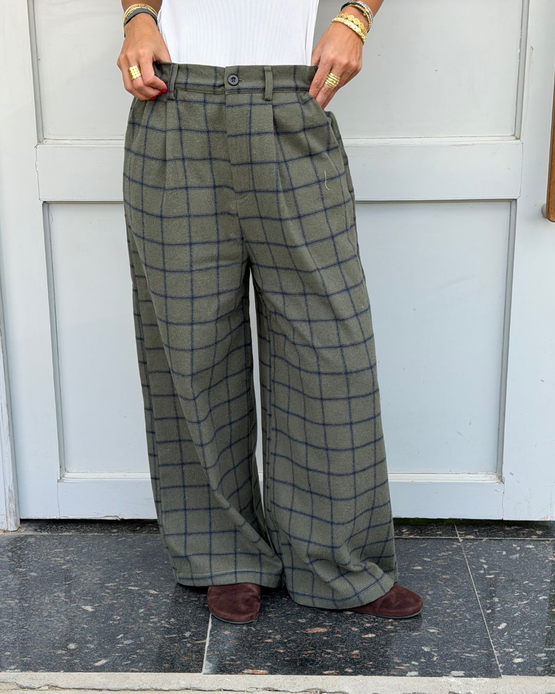 Olive Check Flannel Pants