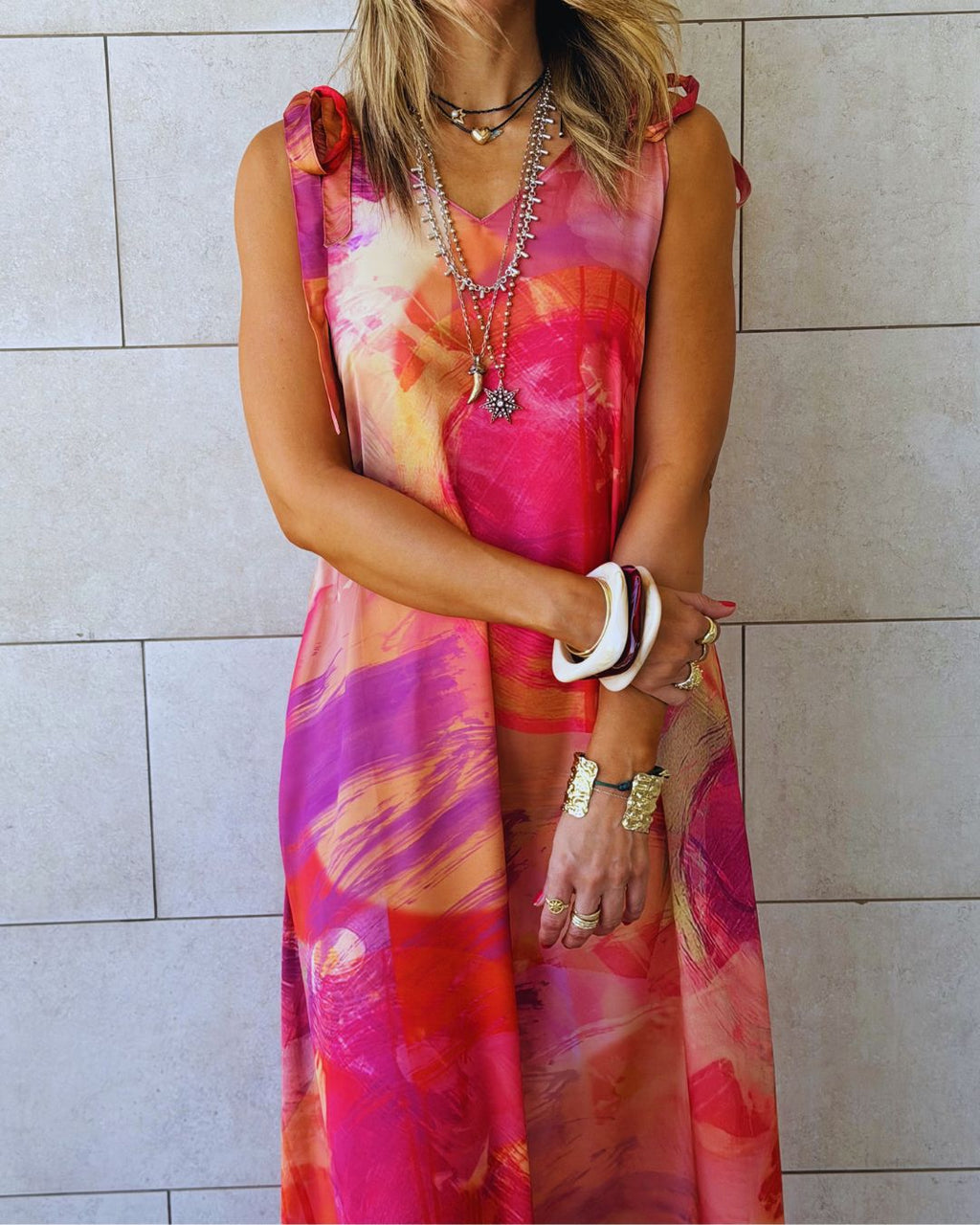 Sabbia Rosa Tie Shoulder Dress