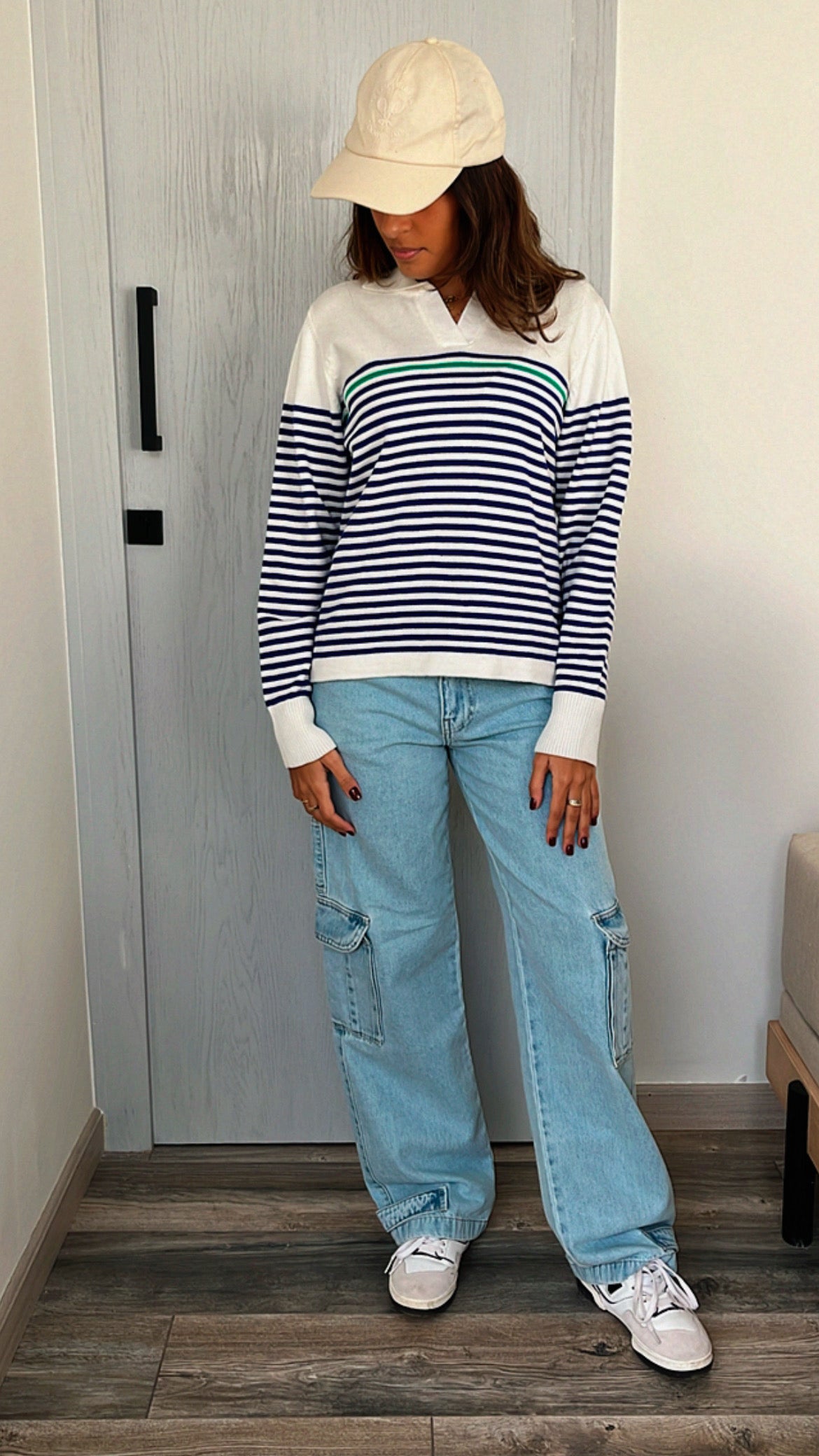 White Striped Prep Knit