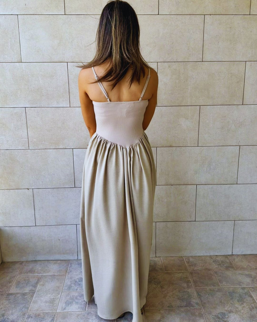 Beige Drop Waist Dress