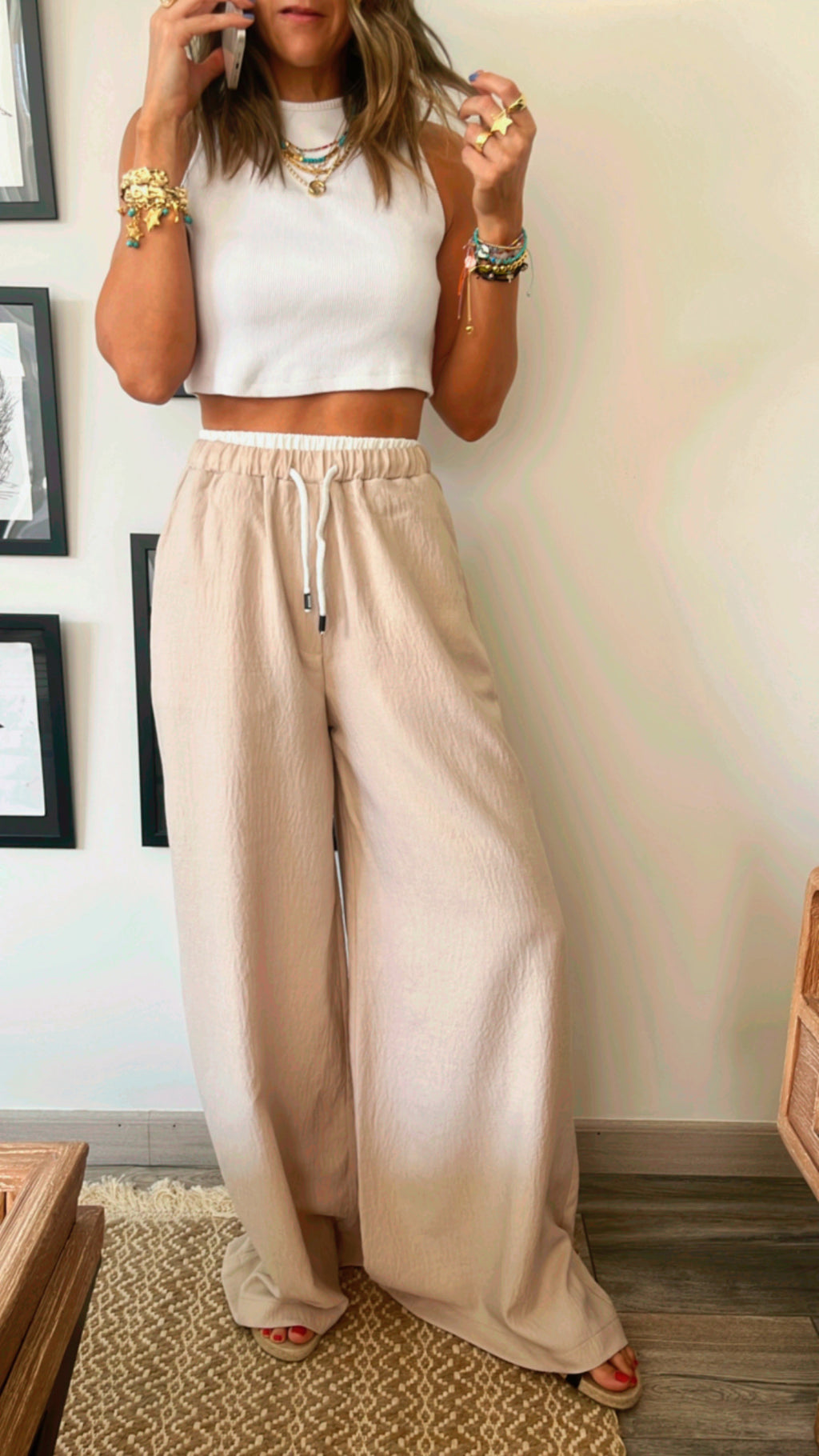 Beige Summer Trim Pants
