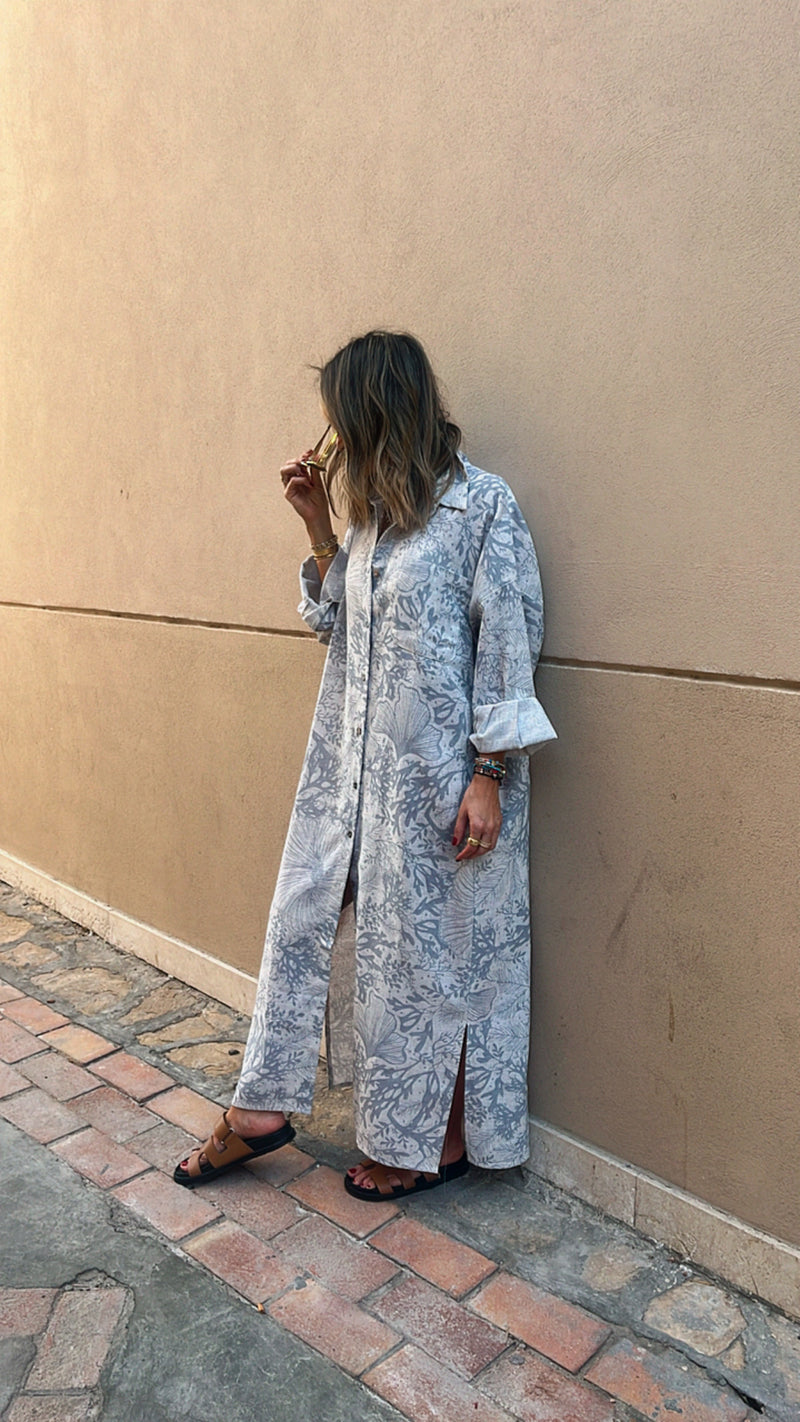 Botanical Linen Shirt Dress