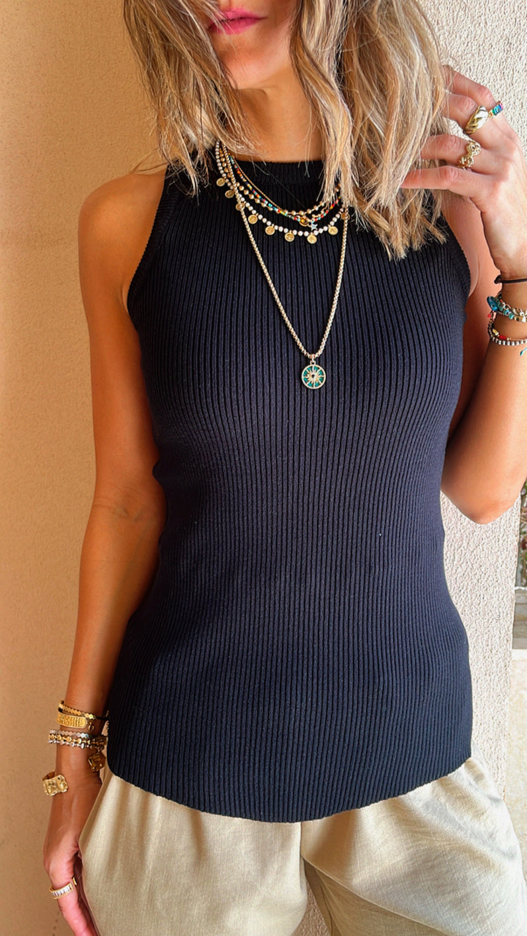 White & Black & Grey 120 Knit Racer Top