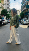 Olive Lined Linen Cropped Shirt