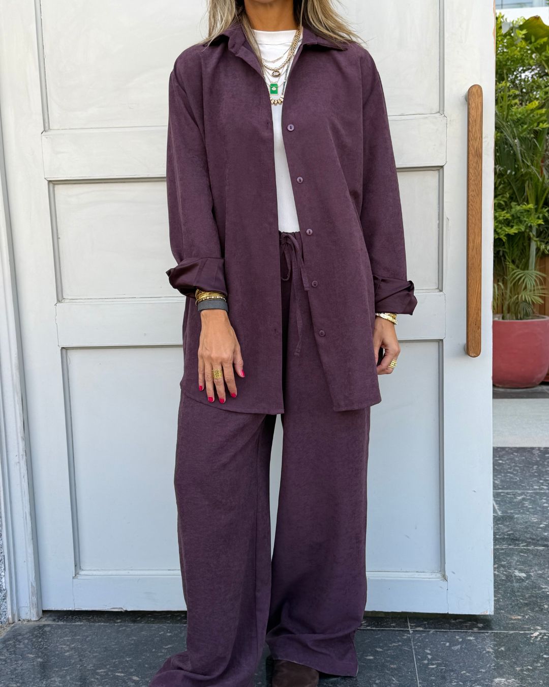 Plum Sandwash Flowy Set