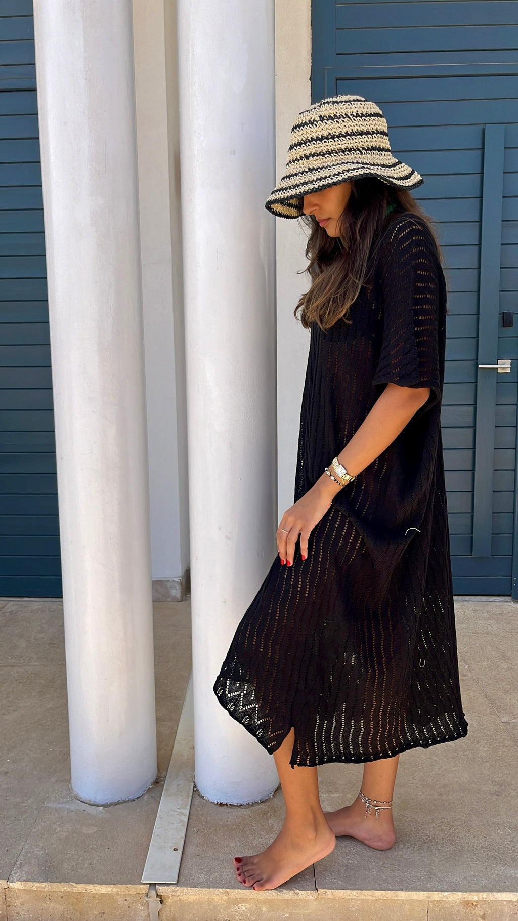 Black Light Crochet Tee Coverup Dress