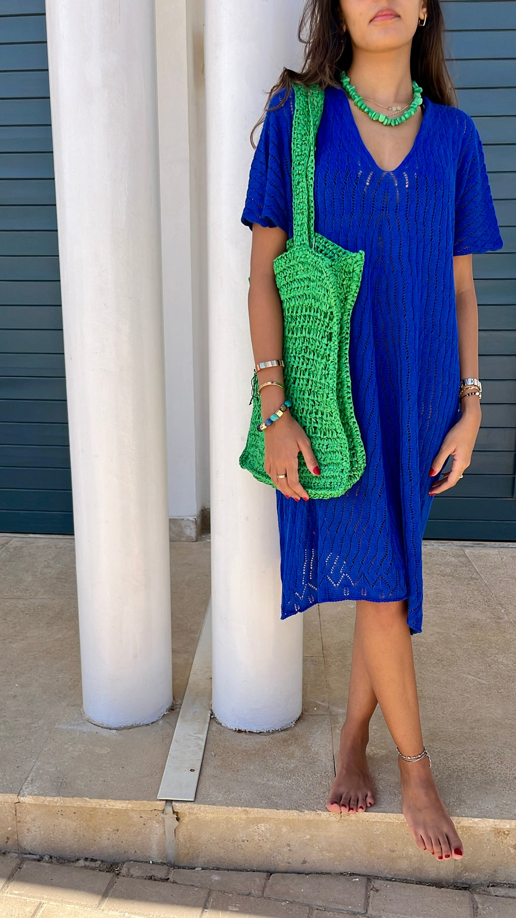 Blue Light Crochet Tee Coverup Dress