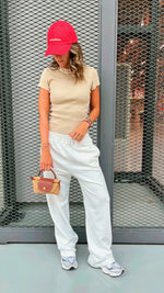 Beige 150 Cotton Blend Fitted Tee