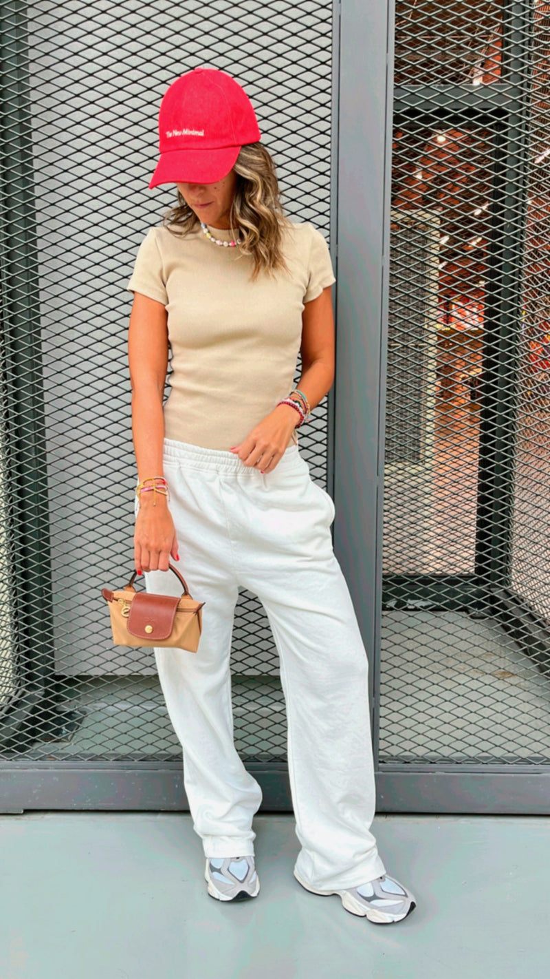 Beige 150 Cotton Blend Fitted Tee