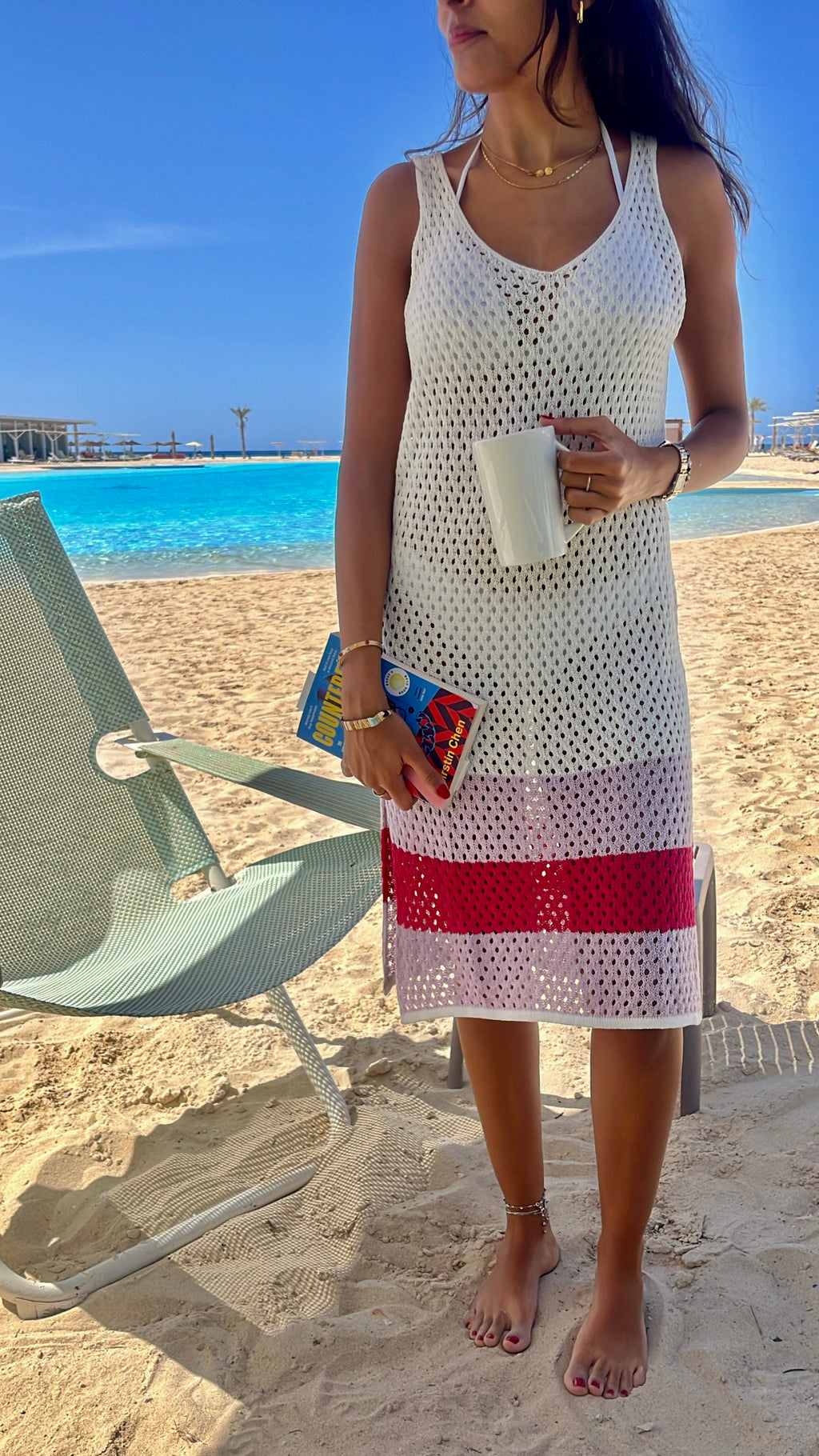 Fuchsia Colorblock Trim Crochet Coverup