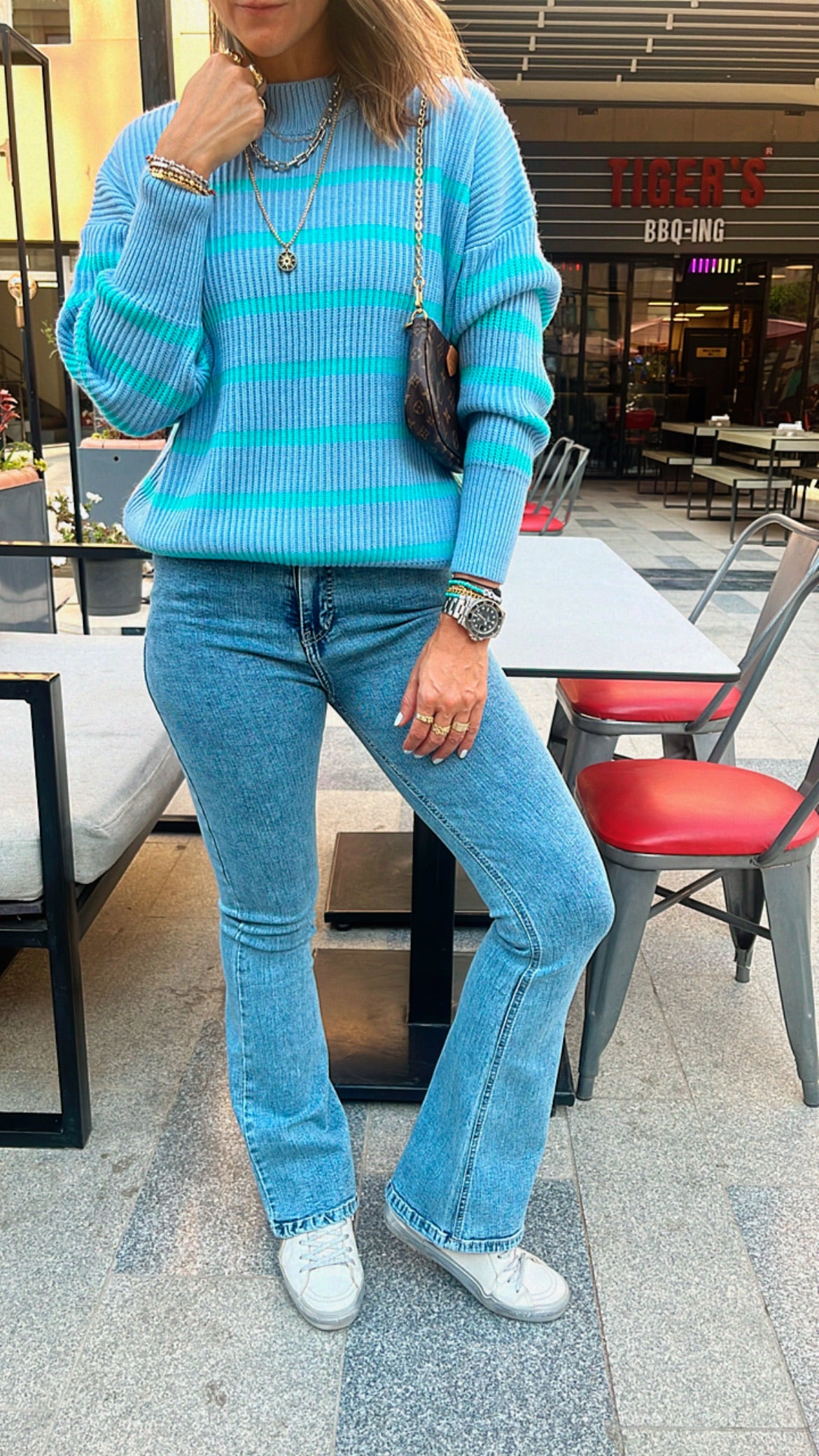 Blue All About Stripes Pullover