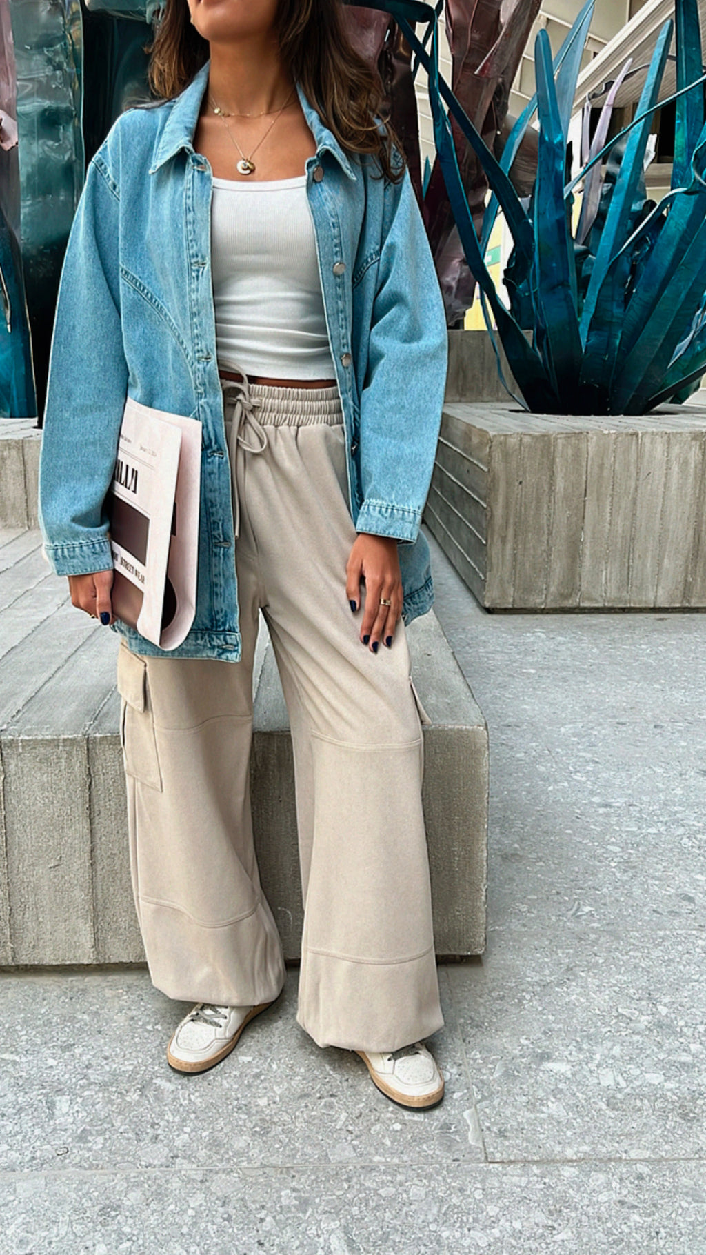 Beige Soft Cargo Pants
