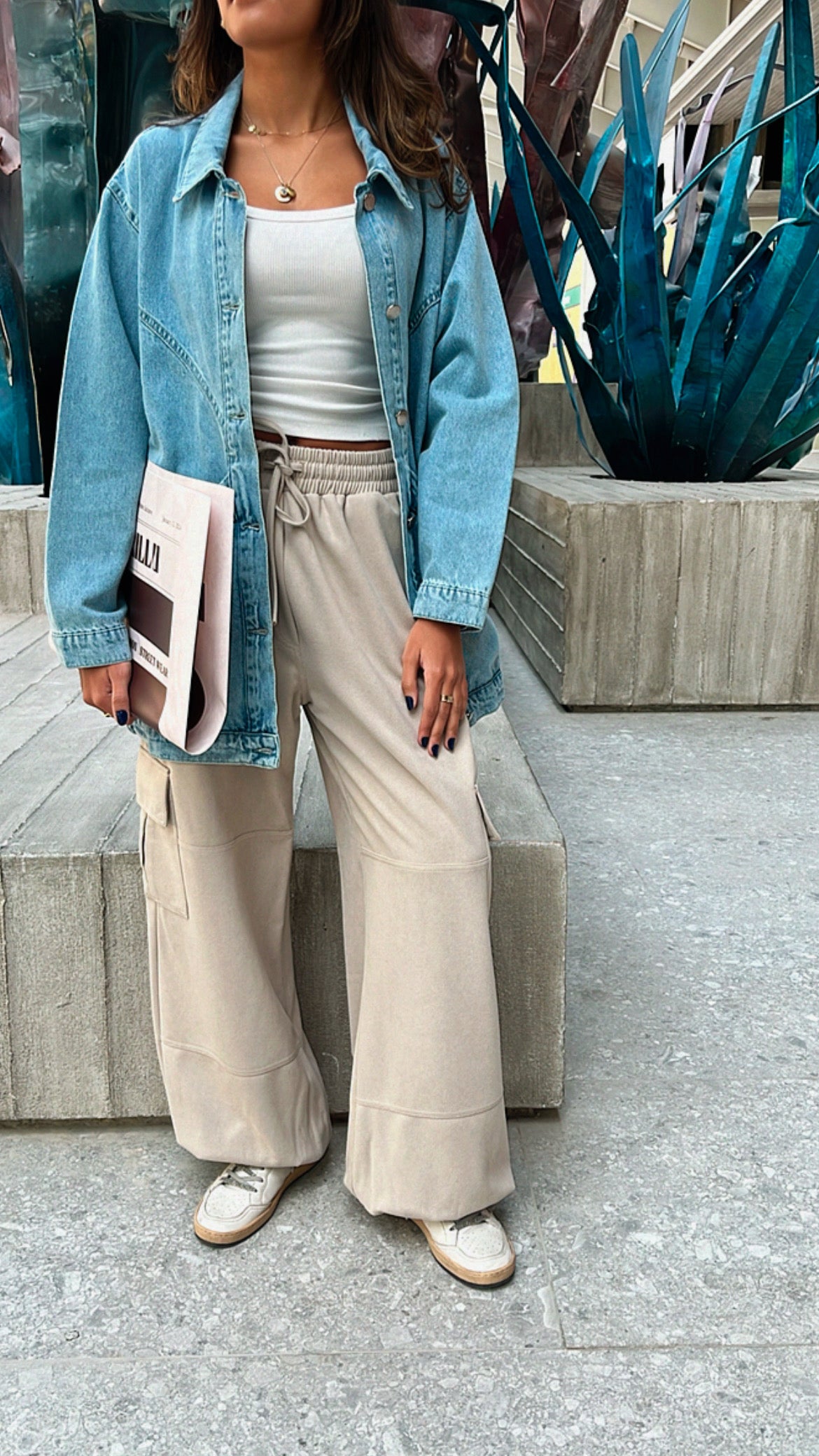 Beige Soft Cargo Pants