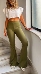 Olive Slim Flare Pants