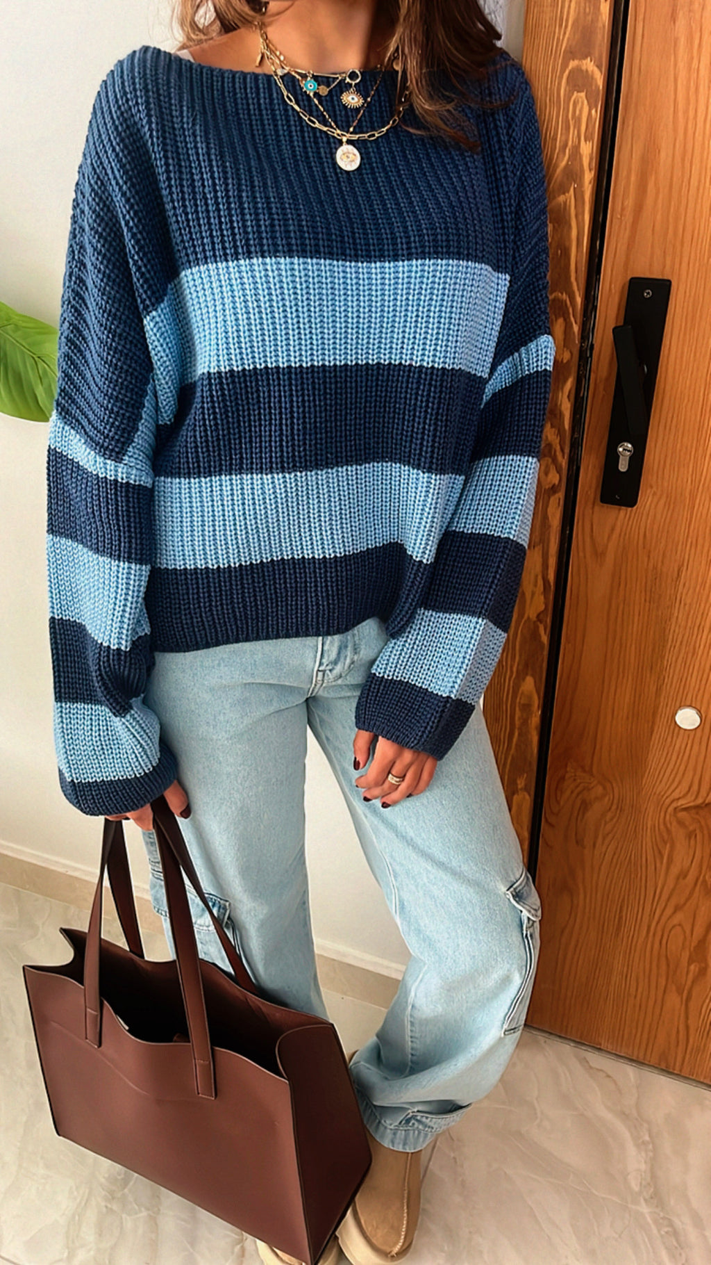 Blue Chunky Striped Knit