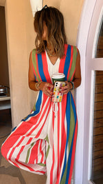 Colorful Parachute Tie Waist Linen Jumpsuit