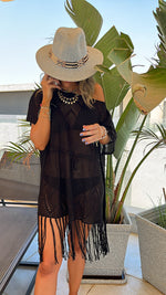 Black Crochet Tassel Coverup