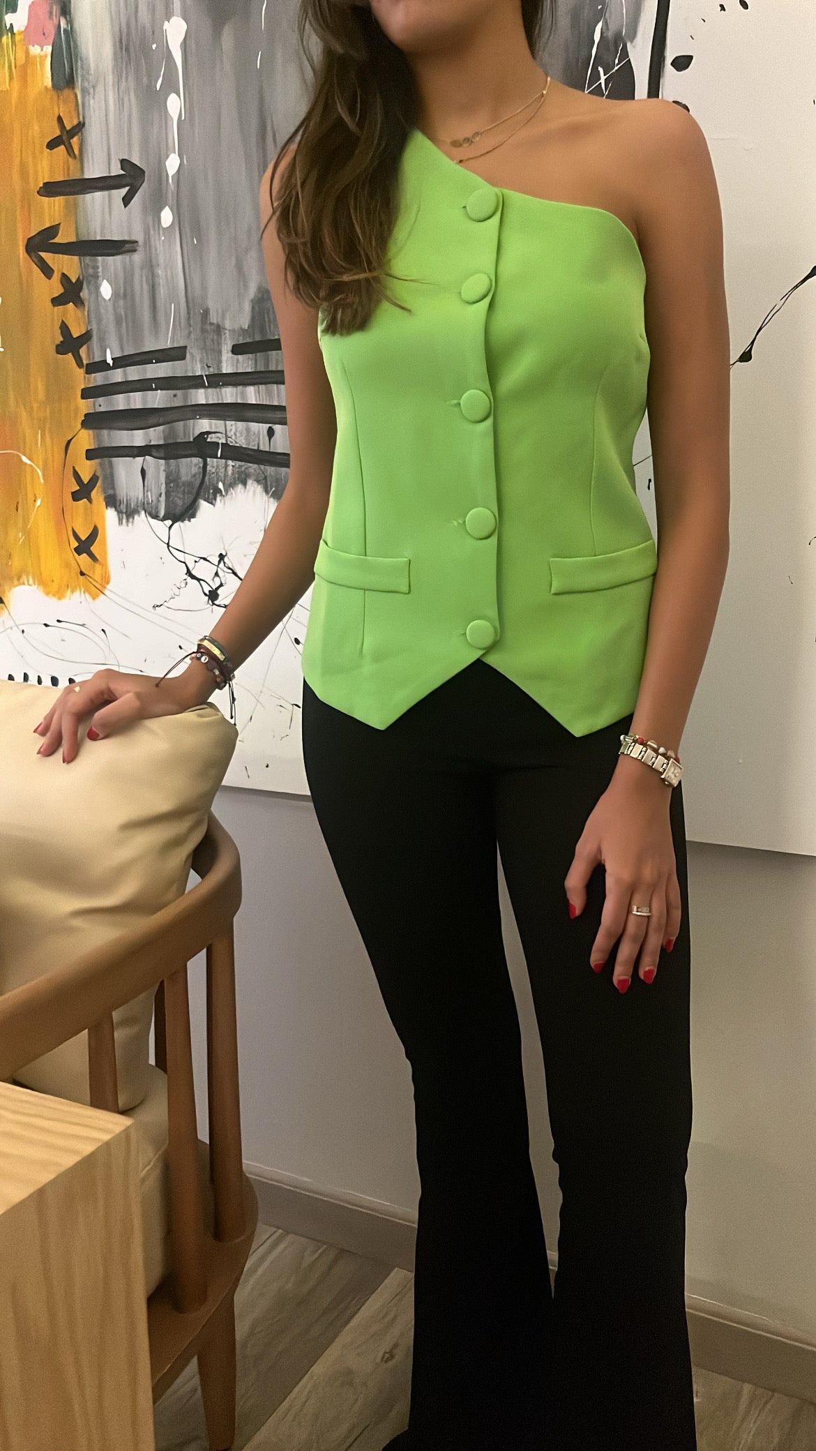 Lime Business Girl One Shoulder Vest