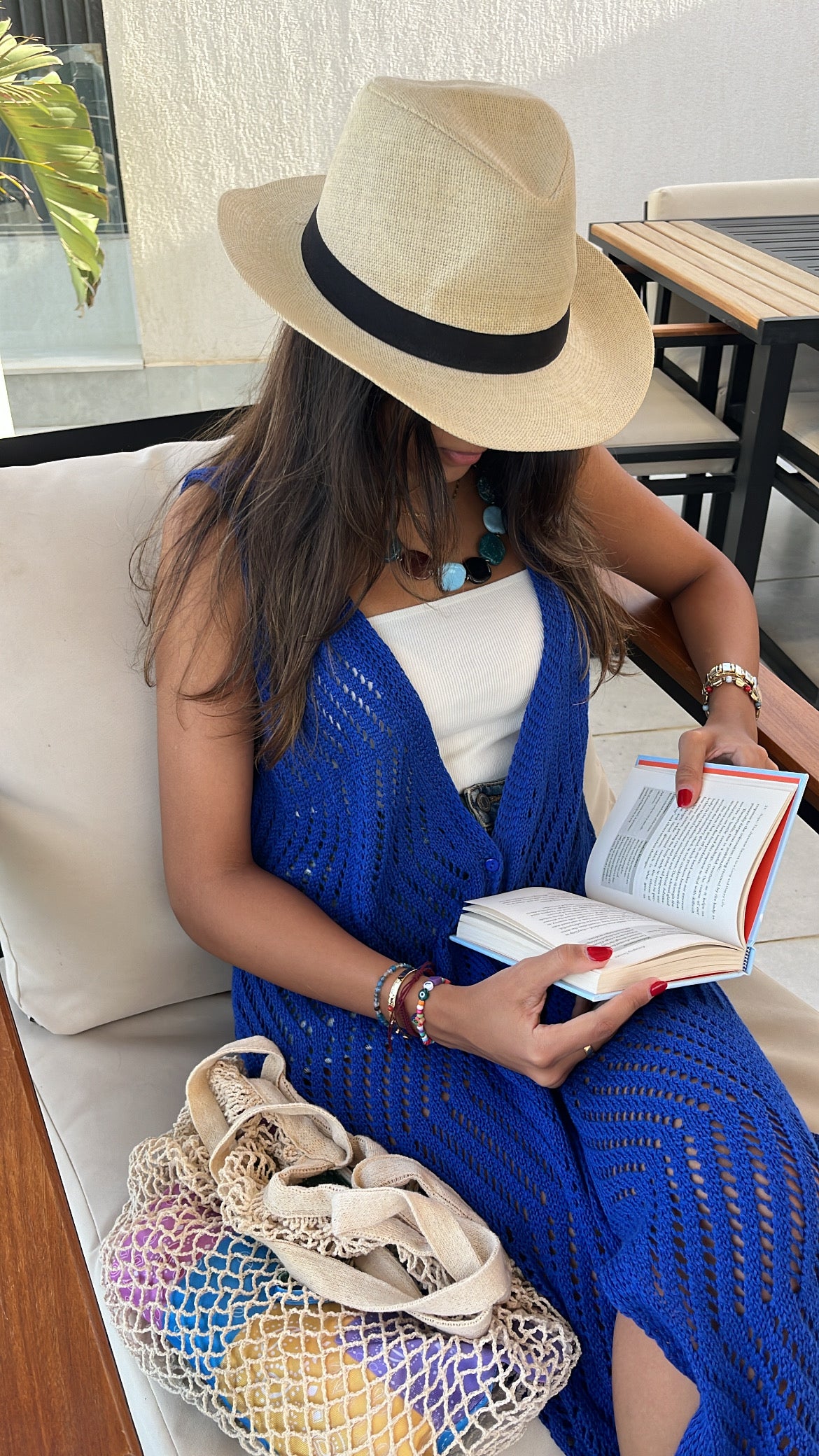 Blue Crochet Longline Vest