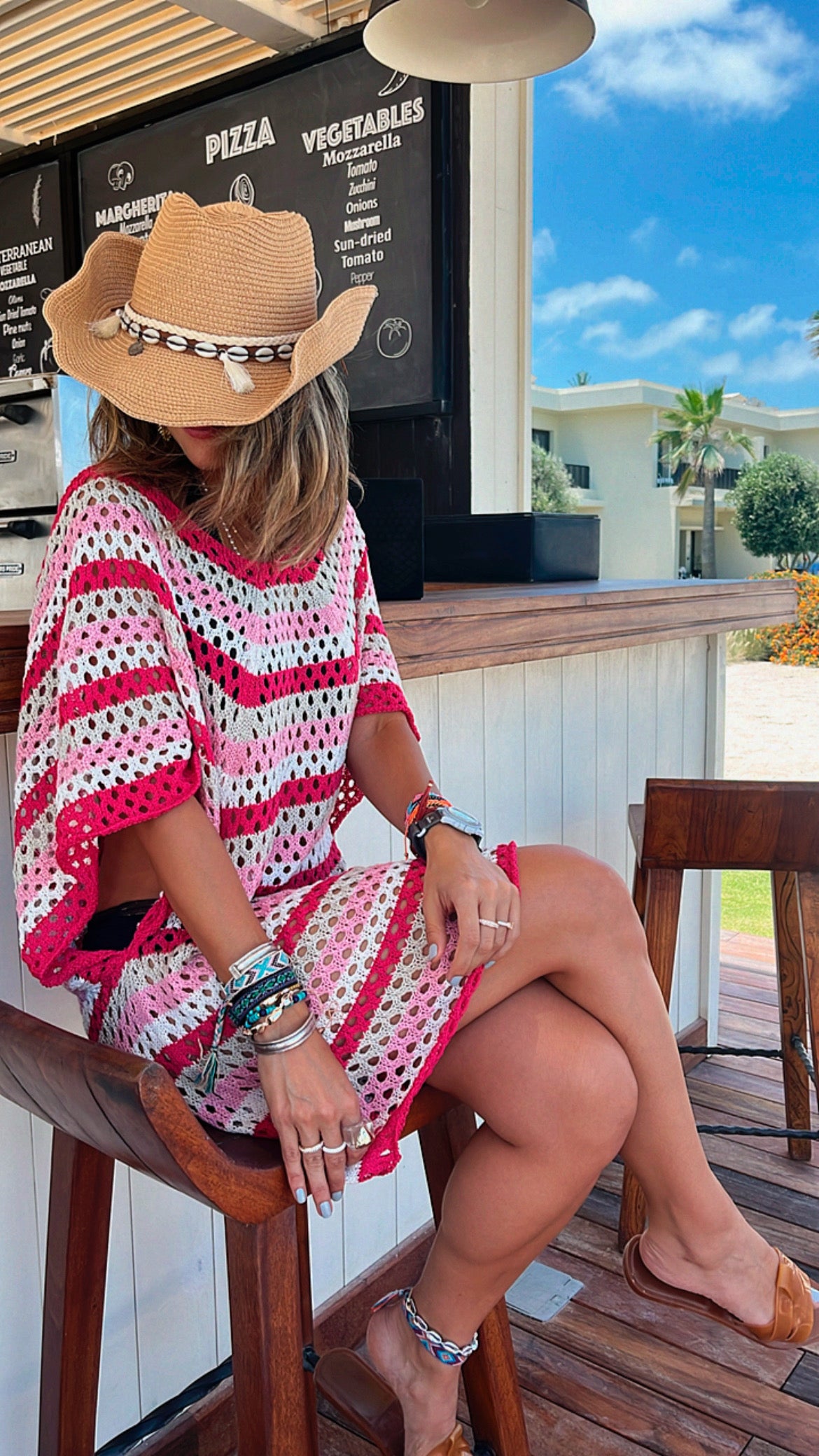 Fuchsia Crochet Striped Coverup