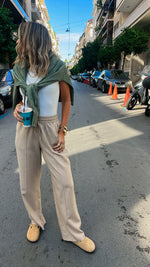 Beige Front Line Linen Pants