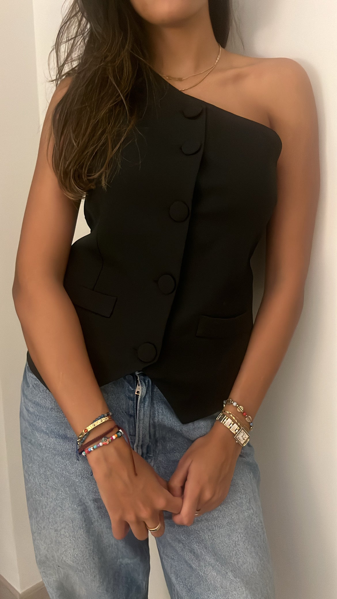 Black Business Girl One Shoulder Vest