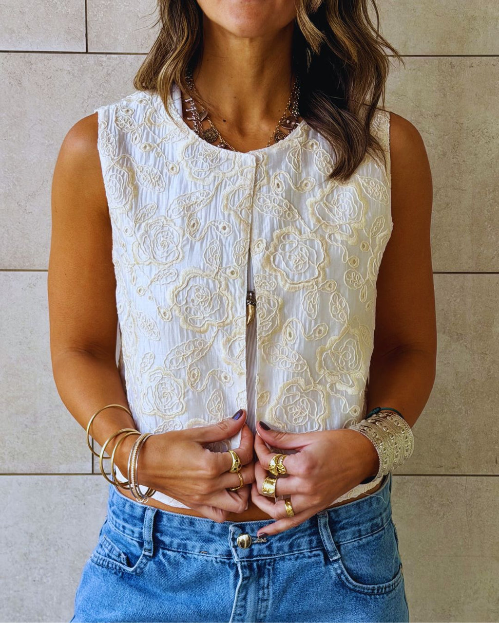 Ivory Statement Embroidery Vest