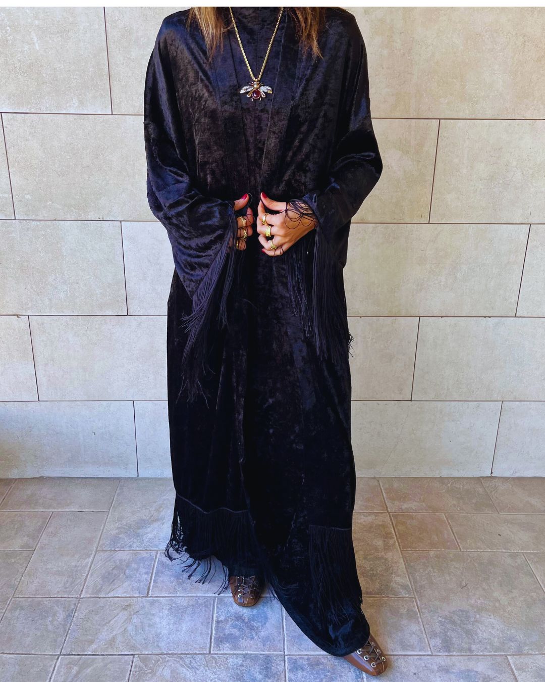 Black Velvet Fringe Kimono