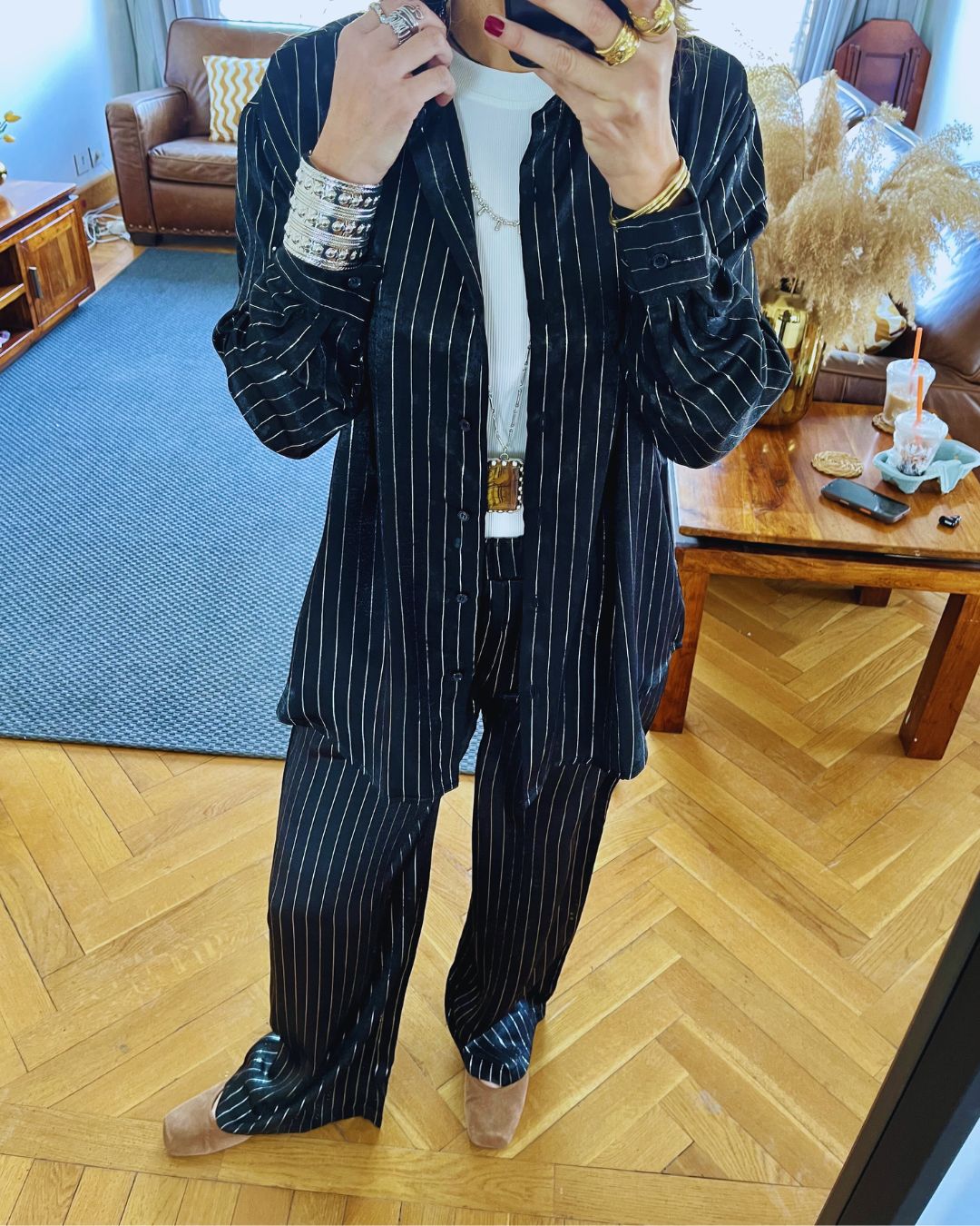 Black Striped Satin Eclipse Set