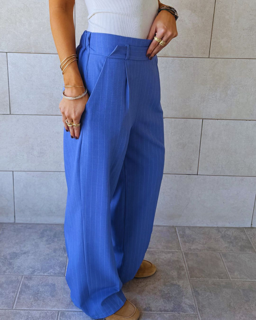 Baby blue Striped Frillu Signature Pants