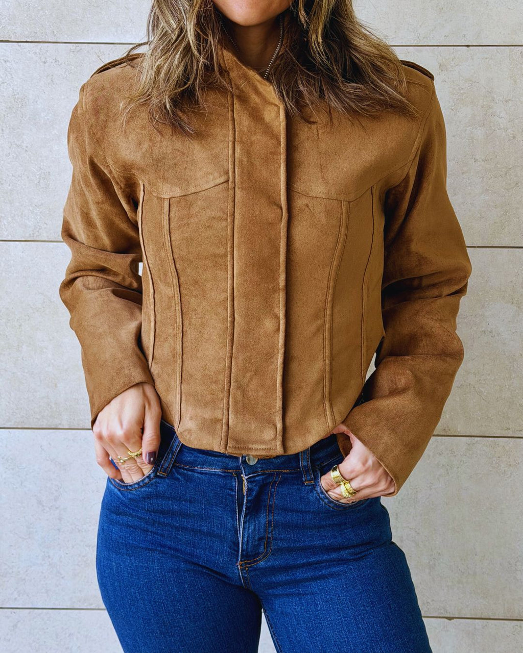 Camel Suede Cropped Jacket