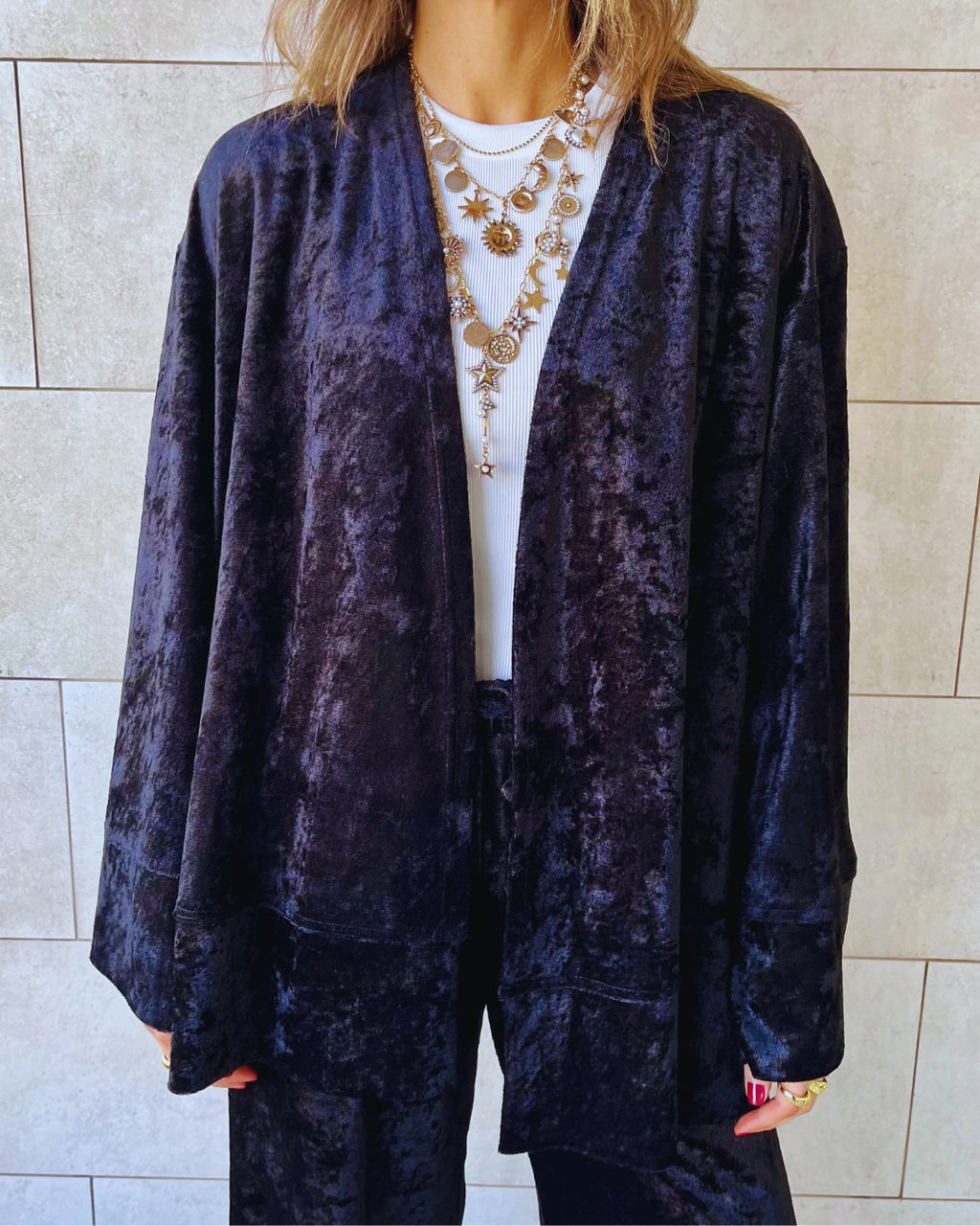 Black Velvet Wrap Fringe Kimono