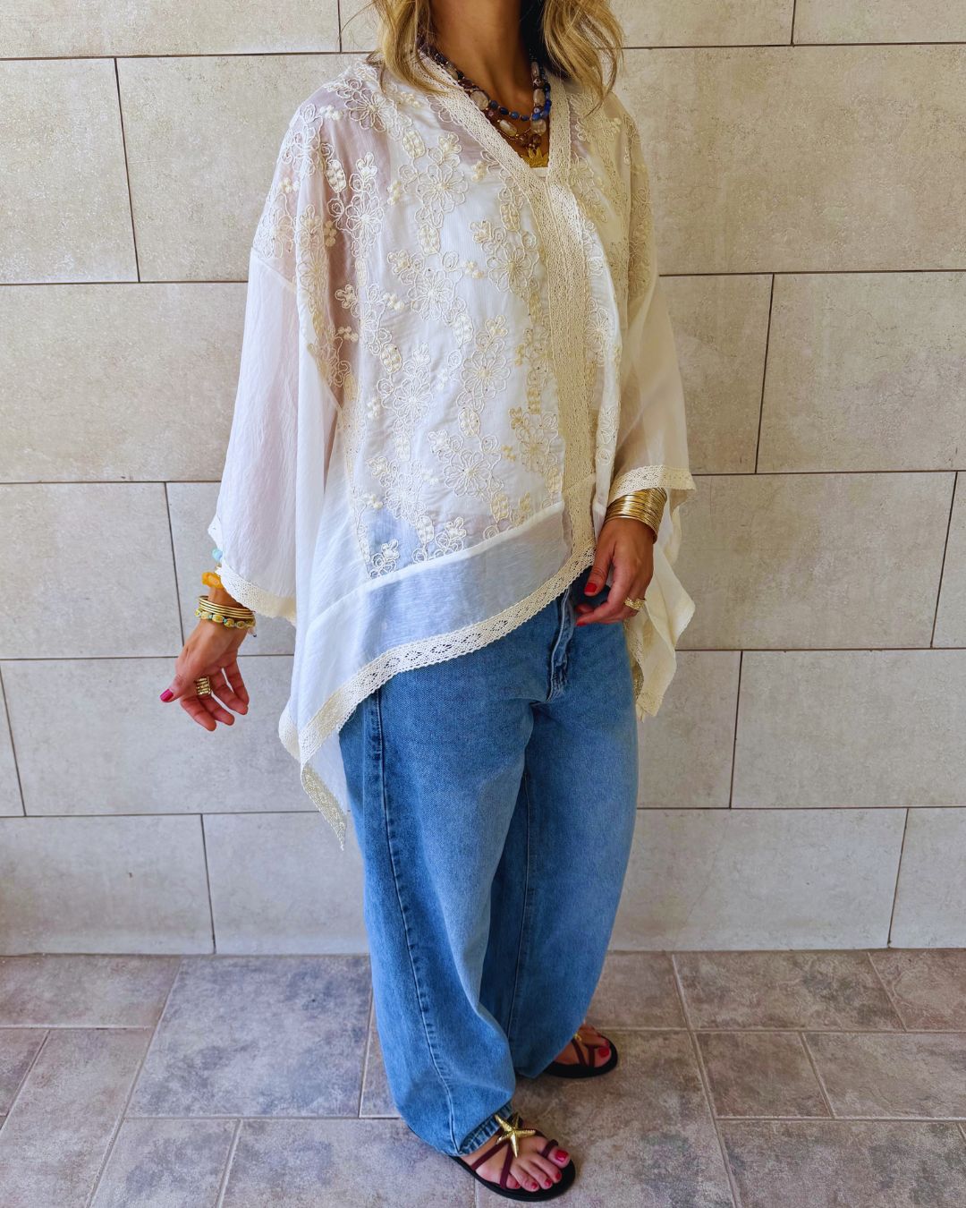 Ivory Floral Sheer Top