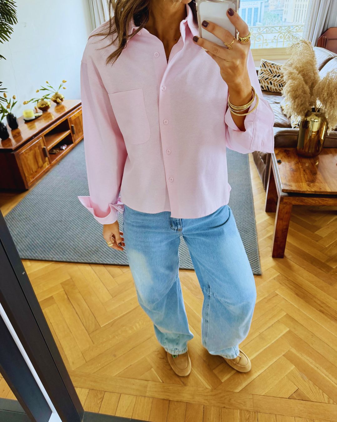 Baby Pink Boyfriend Oxford Short Shirt