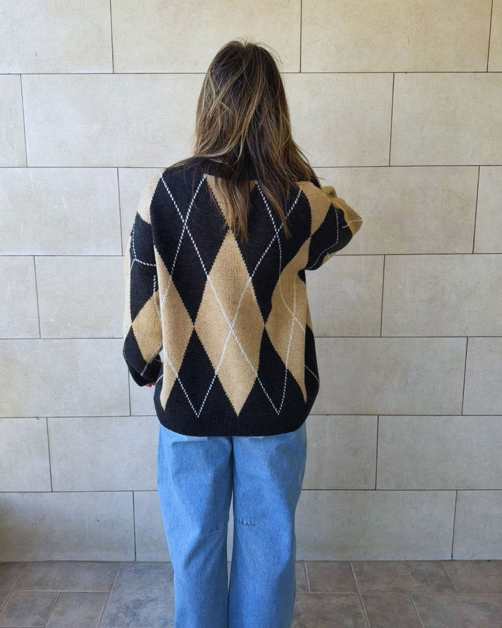 Beige Rebel Argyle Knit