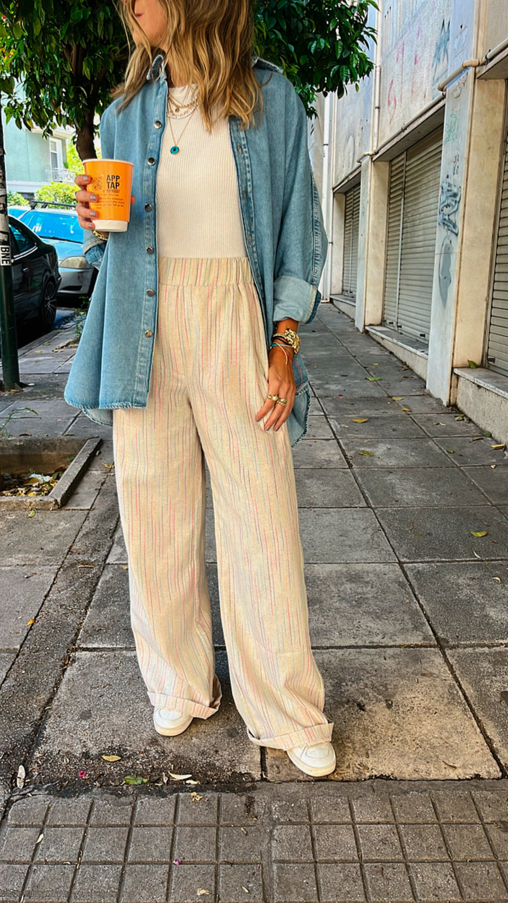 Multicolor Linen Mini Lines Pants