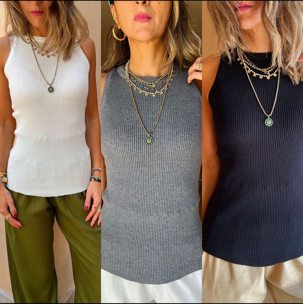 White & Black & Grey 120 Knit Racer Top