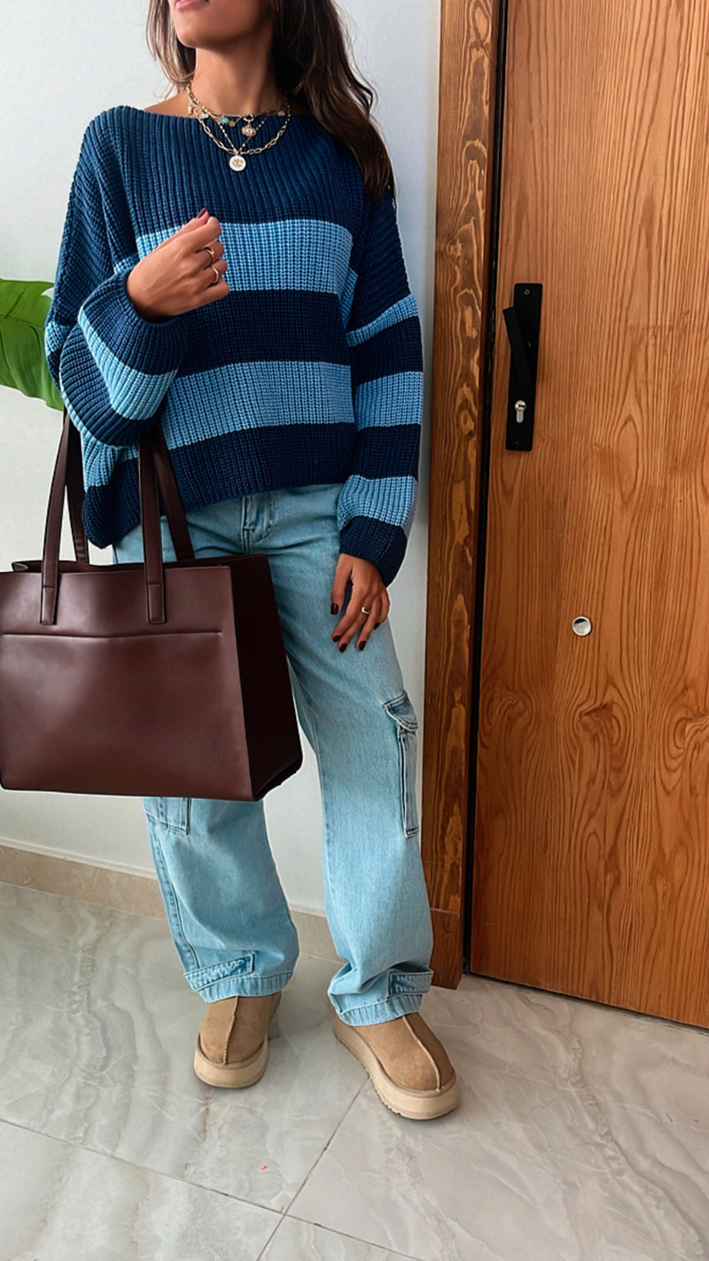 Blue Chunky Striped Knit