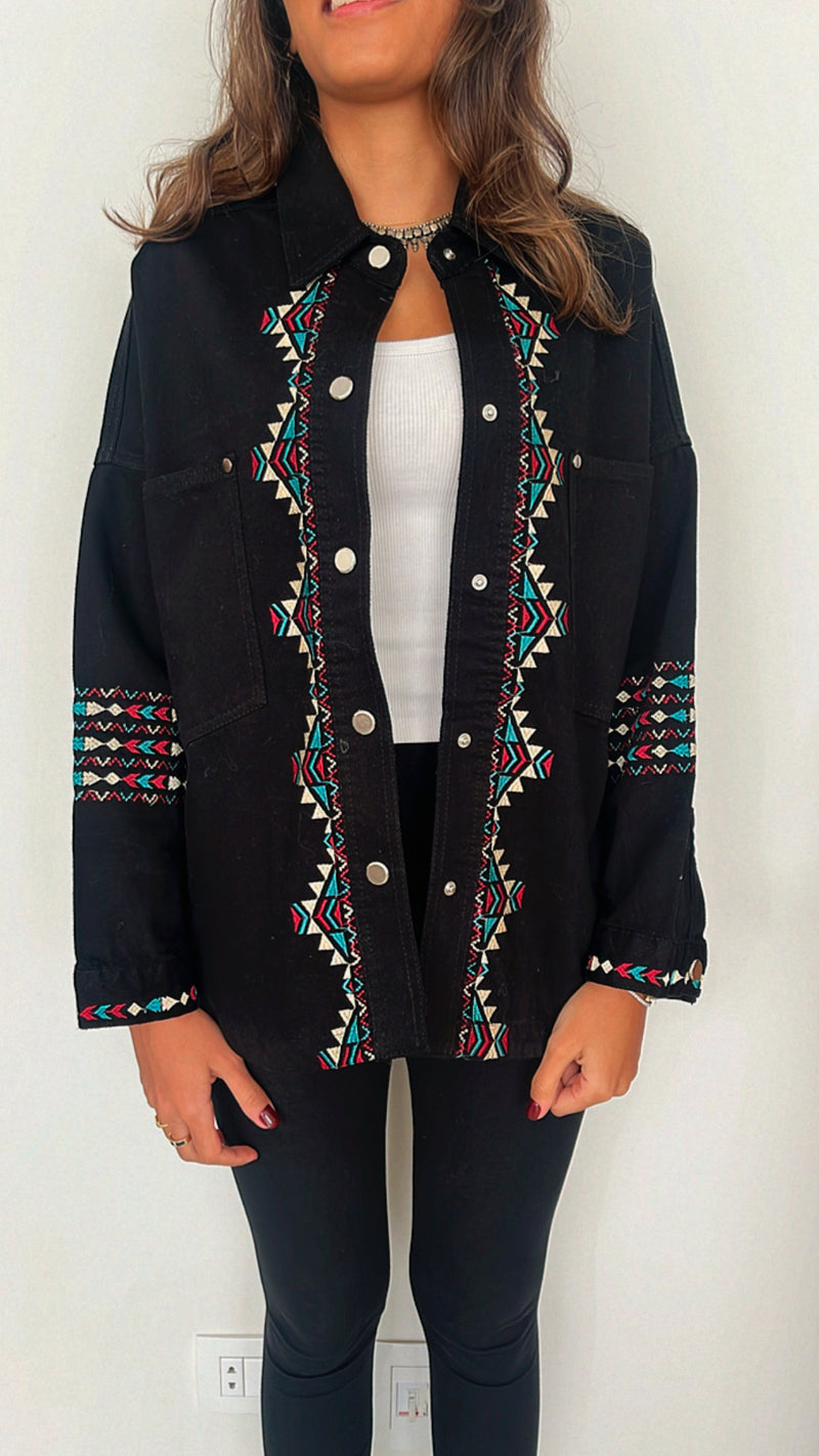 Black Embroidered Denim Jacket