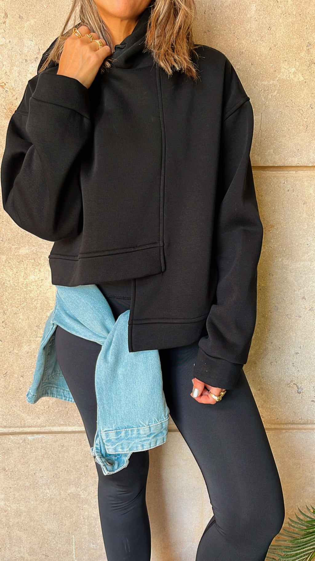 Black Call Me Asymmetric Hoodie