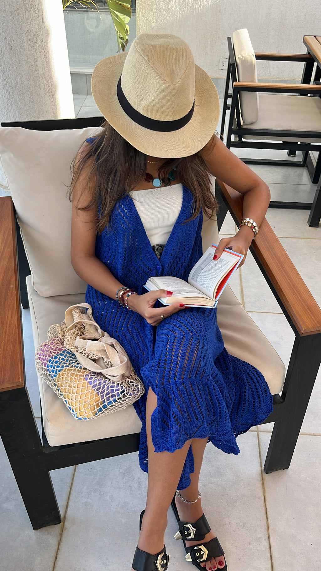 Blue Crochet Longline Vest