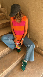 Orange & Fuchsia Striped Vest