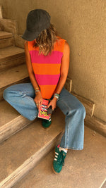 Orange & Fuchsia Striped Vest