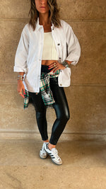 White Exaggerated Double Pocket Denim Jacket